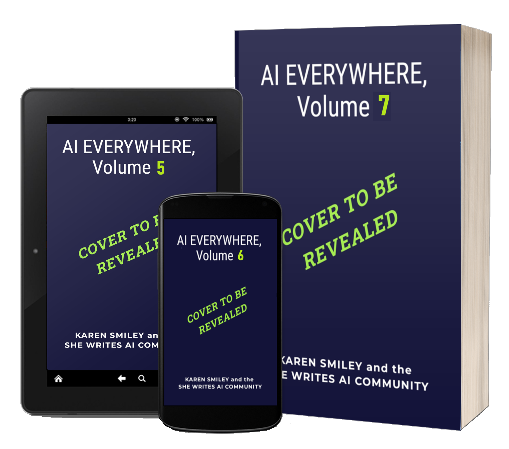 Cover mockups for AI Everywhere Book3, Volumes 5-7
